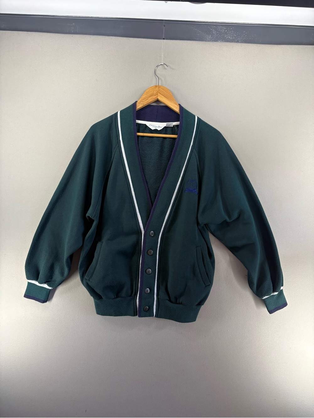 Vintage Christian Dior Monsieur Cardigan Men M  Green V Neck Sweater Button Up